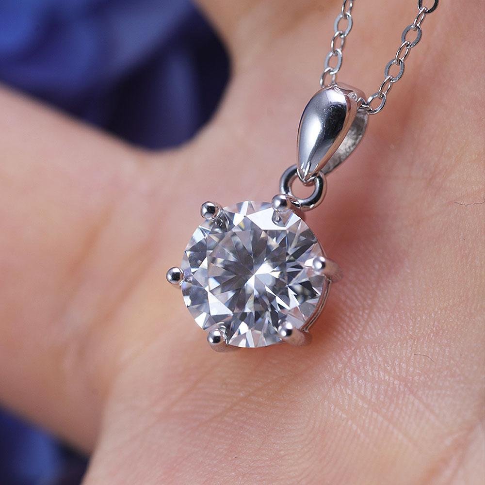 Simple Design 6 Prong Round Cut Moissanite Necklace