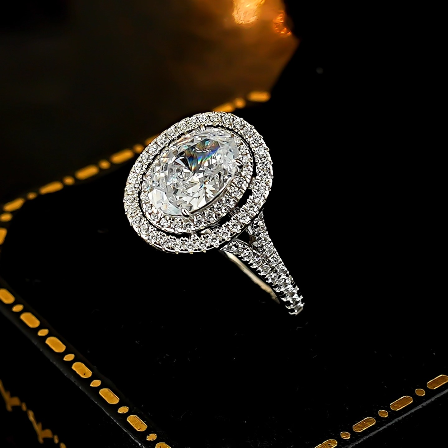 Classic Oval Double Halo Engagement Ring in Sterling Silver