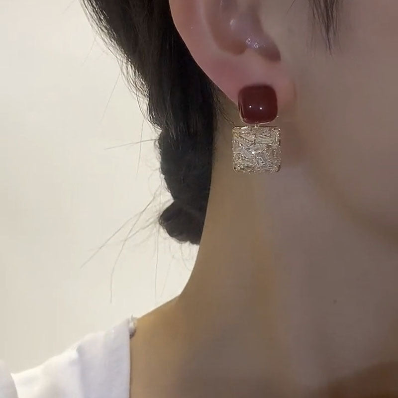 Elegant Square Crystal Stud Earrings for Women