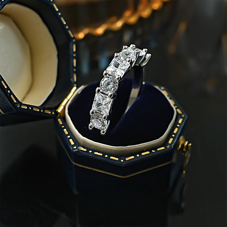 Princess Round Cut Half Eternity Sterling Silver Band