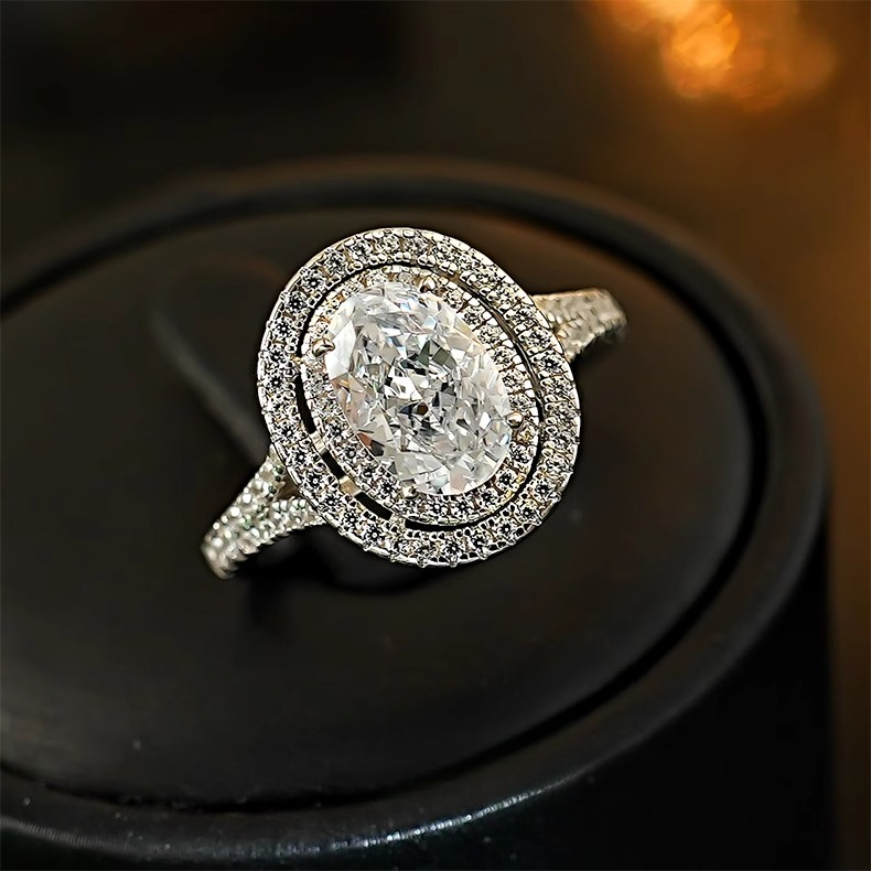 Classic Oval Double Halo Engagement Ring in Sterling Silver