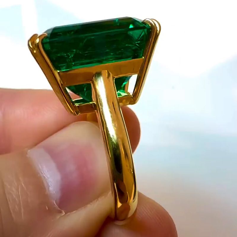 Handmade 12ct Asscher Cut Emerald Green Yellow Gold Simple Men's Ring