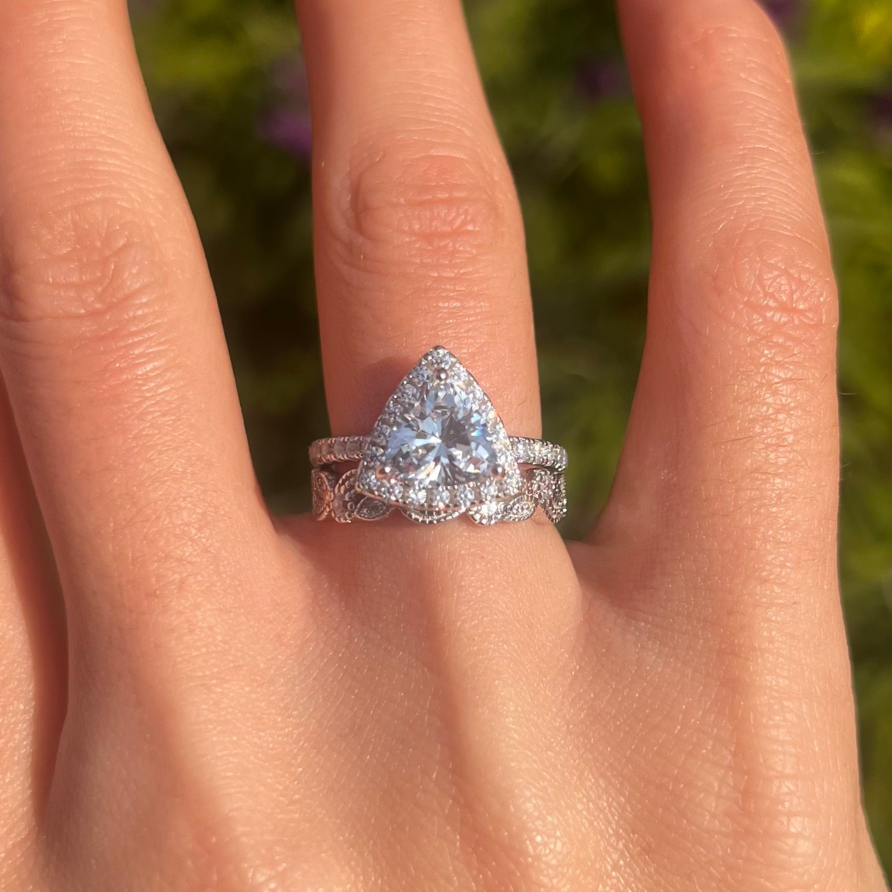 Unique 2 Pcs Triangle Shape Sterling Silver Bridal Set