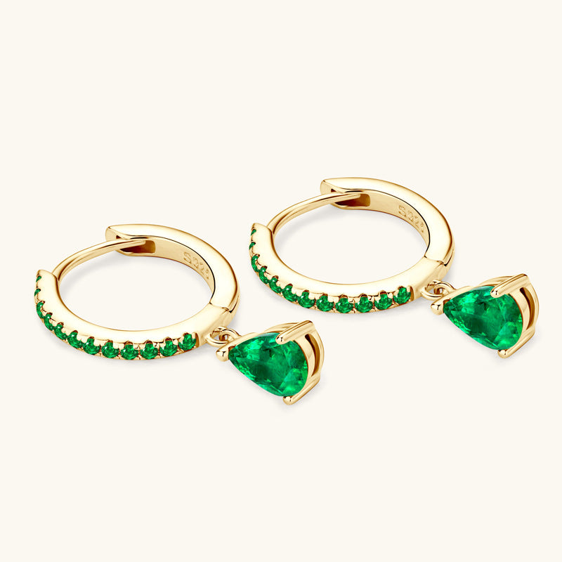 Retro Pear Shape Emerald Color Drop Earrings