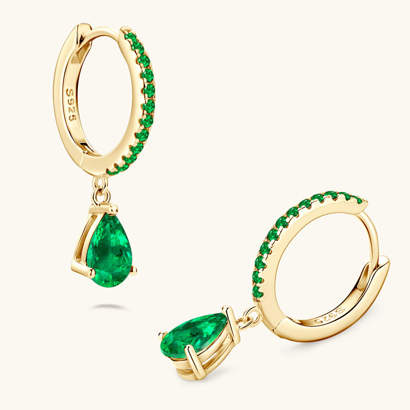 Retro Pear Shape Emerald Color Drop Earrings