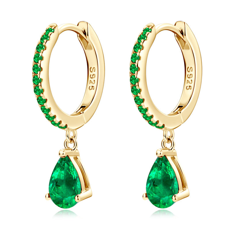 Retro Pear Shape Emerald Color Drop Earrings
