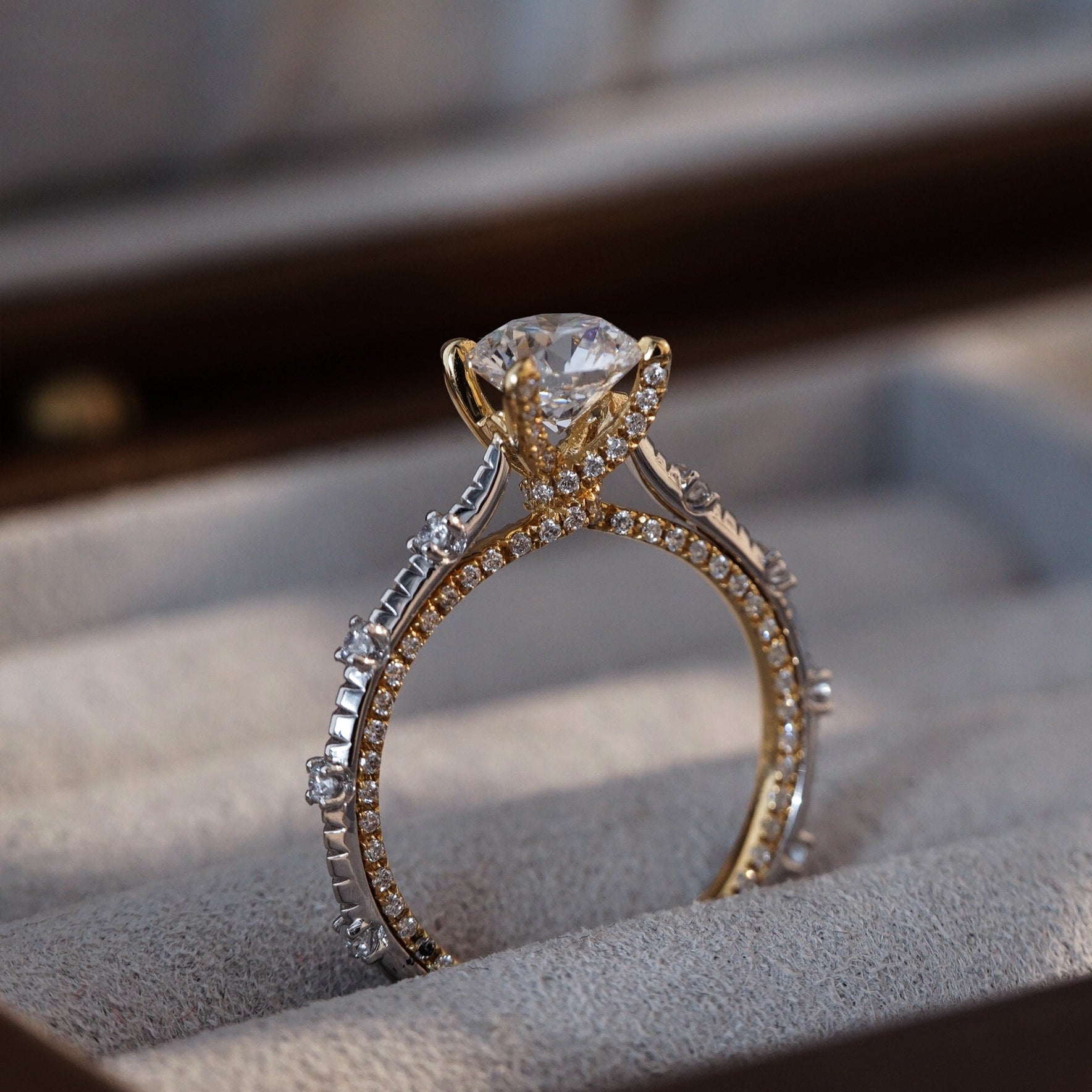 1CT Round Cut Regal Crown Pave Engagement Ring