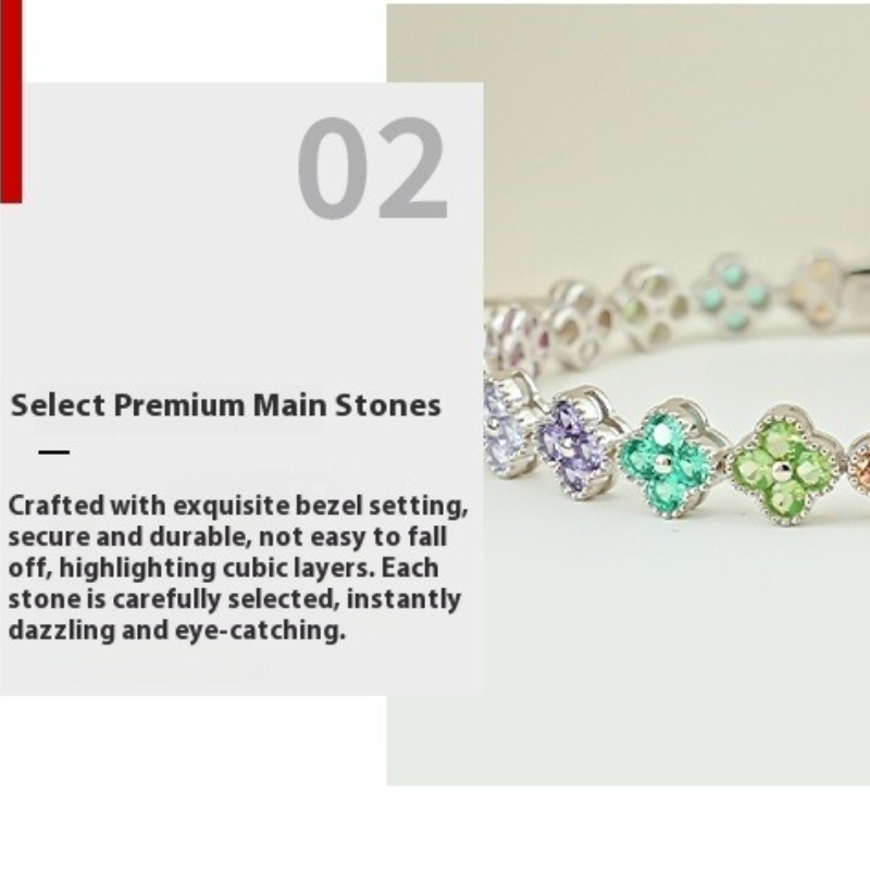 Clovers Design Multicolor Gemstone Bracelet in Sterling Silver