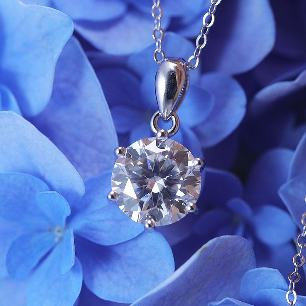 Simple Design 6 Prong Round Cut Moissanite Necklace