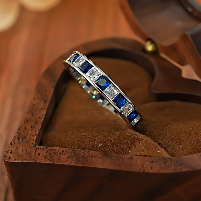 Sparkling Two Tone Design Paved Sterling Silver Band