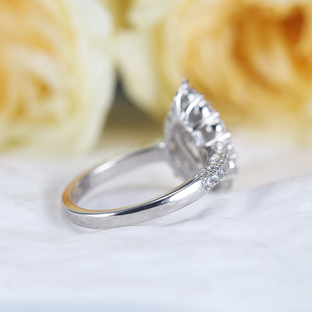 Stunning Pear Cut Halo Design Sterling Silver Engagement Ring