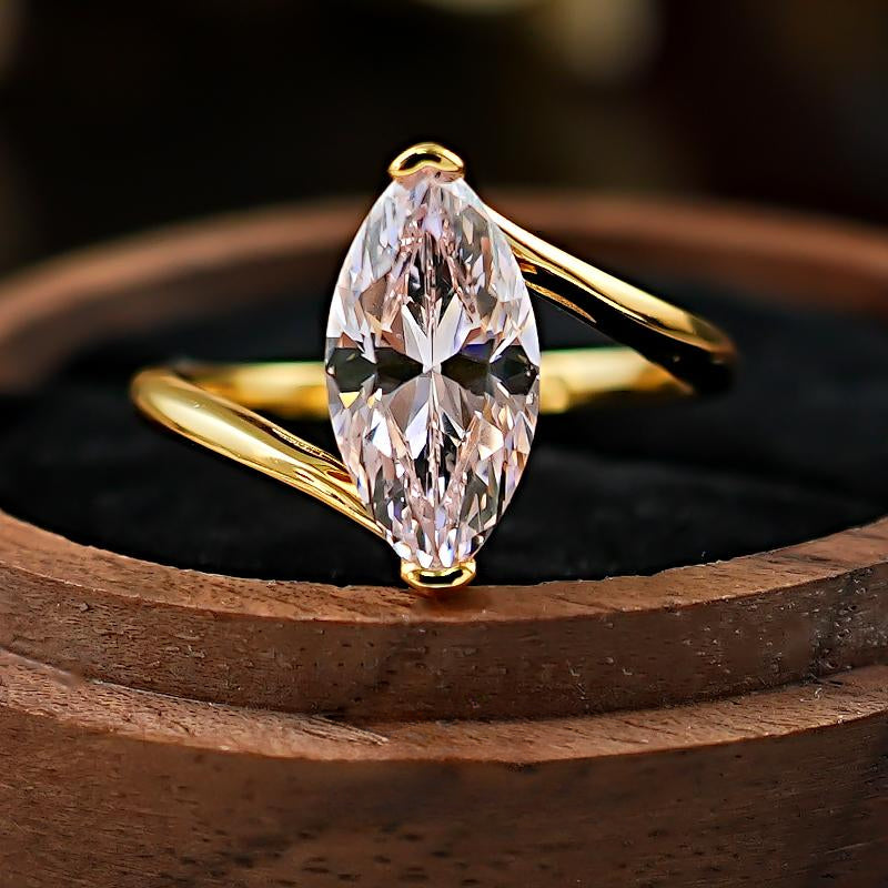 Simple Pink Marquise Cut Gold Plated Ring
