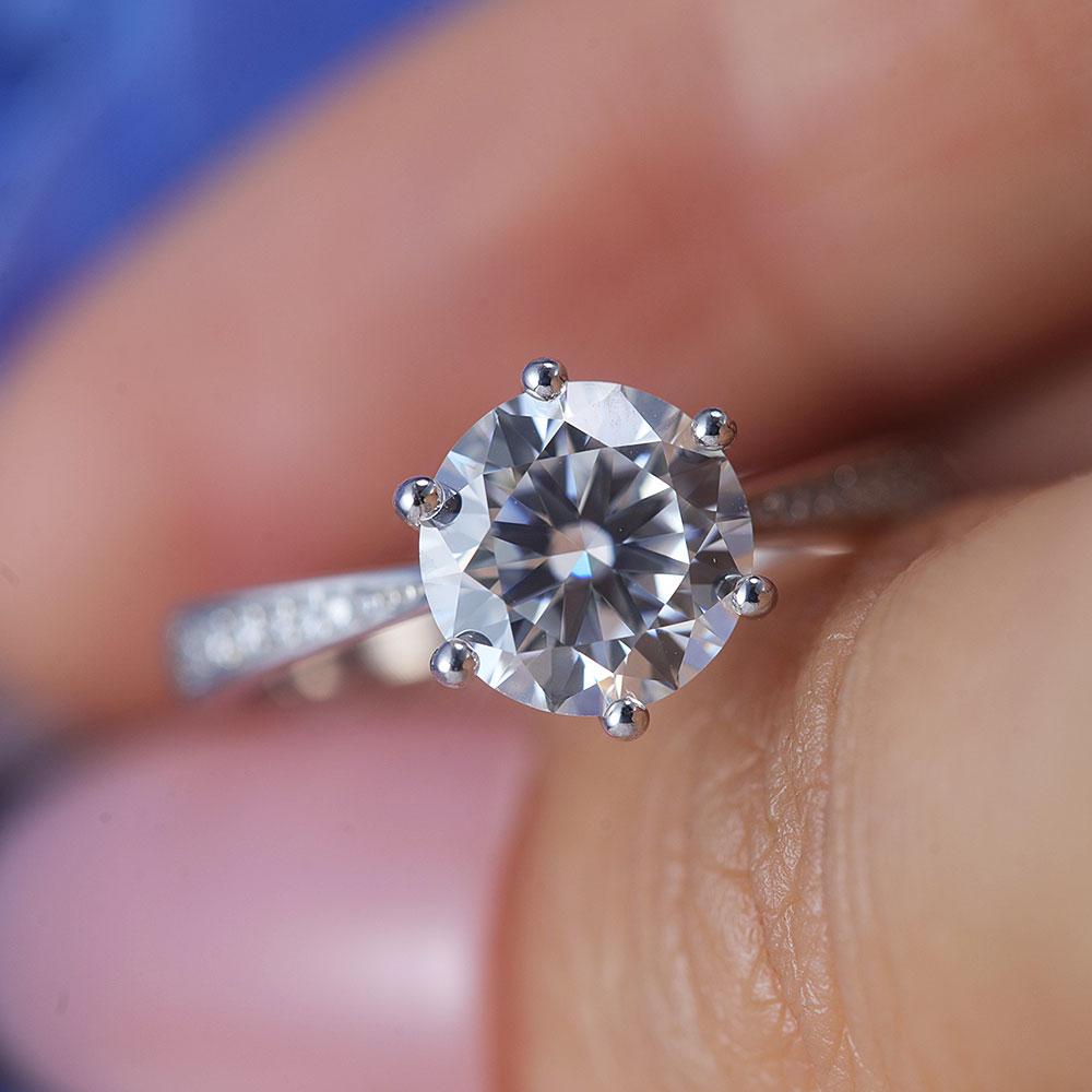ShineofDiamond Classic Round Cut Moissanite Sterling Silver Engagement Ring