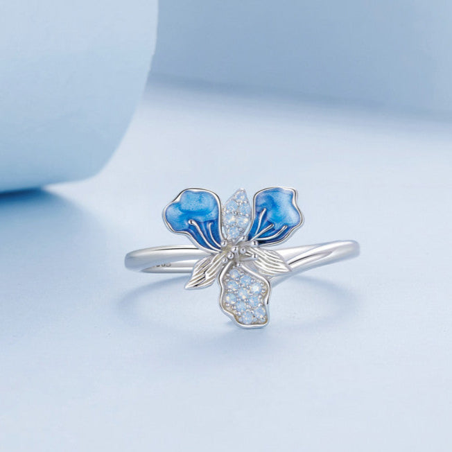 Blue Iris Sterling Silver Adjustable Ring ¨C Enamel & White Gold Plated