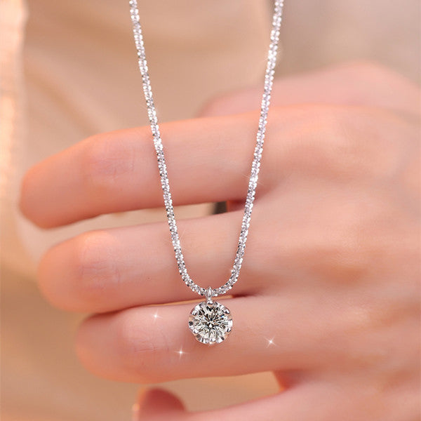 Round Cut Moissanite Pendant Necklace in Sterling Silver