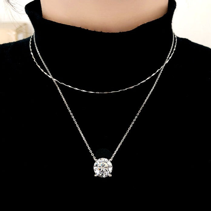 Moissanite Classic 4 Prong Round Cut Sterling Silver Pendant Necklace