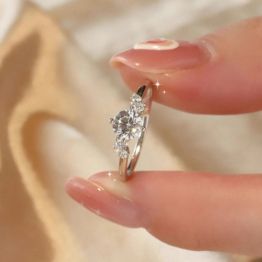 1CT Round Cut Lunaire Cluster Moissanite Engagement Ring in Sterling Silver