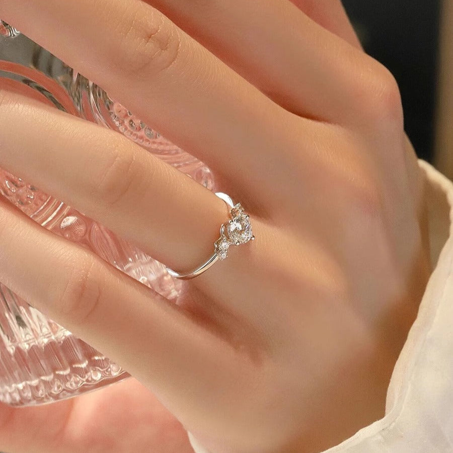 1CT Round Cut Lunaire Cluster Moissanite Engagement Ring in Sterling Silver