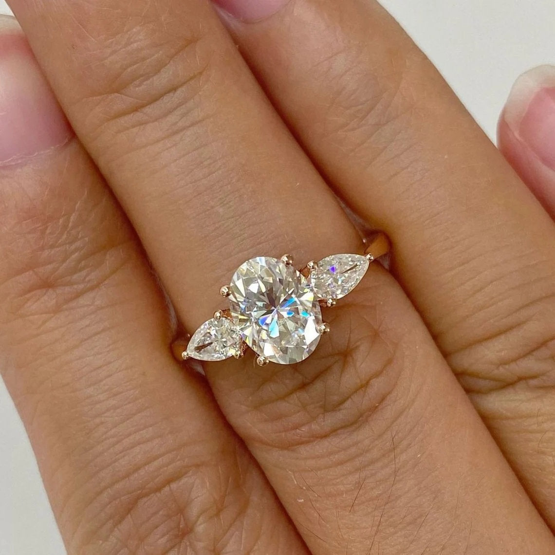 3 CT Oval Cut Three Stone Engagement Ring