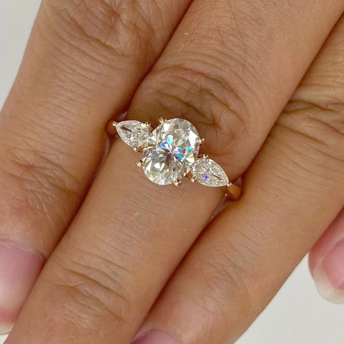 3 CT Oval Cut Three Stone Engagement Ring