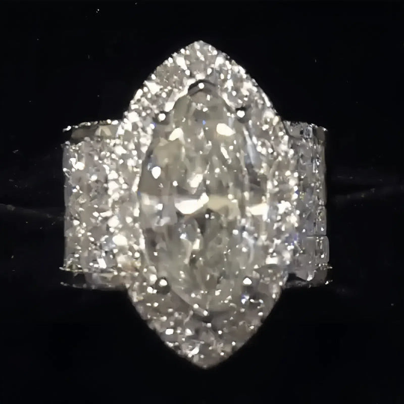 7CT Halo Marquise Cut Wide Band Engagement Ring in Sterling Silver
