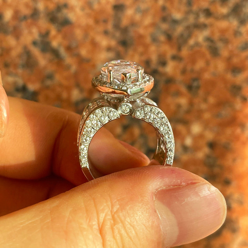 7CT Halo Marquise Cut Wide Band Engagement Ring in Sterling Silver