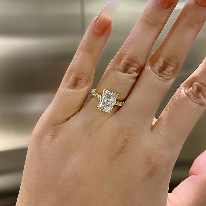 Solitaire Radiant Cut Gold Half Eternity Engagement Ring