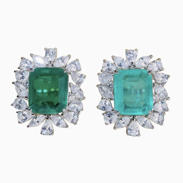 Emerald Green Halo Sterling Silver Engagement Ring