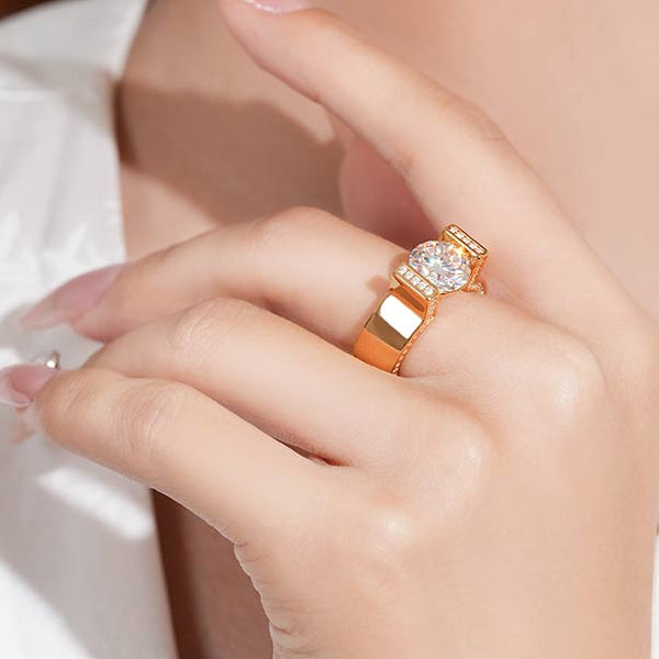 Round Cut Rose Golden Tension-set Engagement Ring