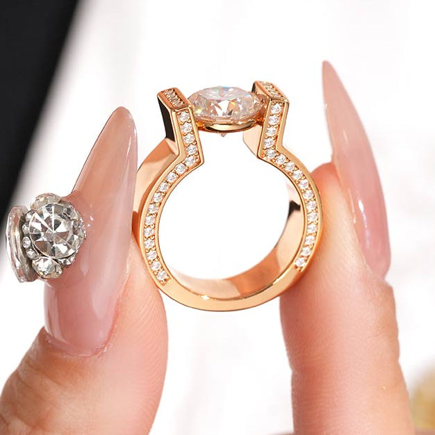 Round Cut Rose Golden Tension-set Engagement Ring