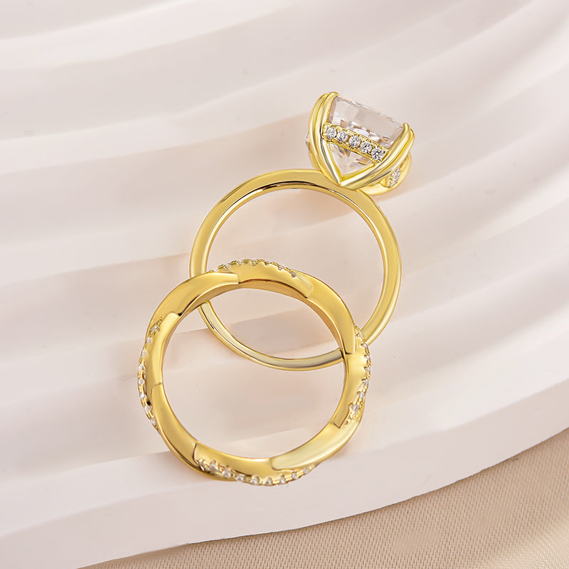 2pcs Cushion Cut Twisted Bridal Ring Set In Sterling Silver