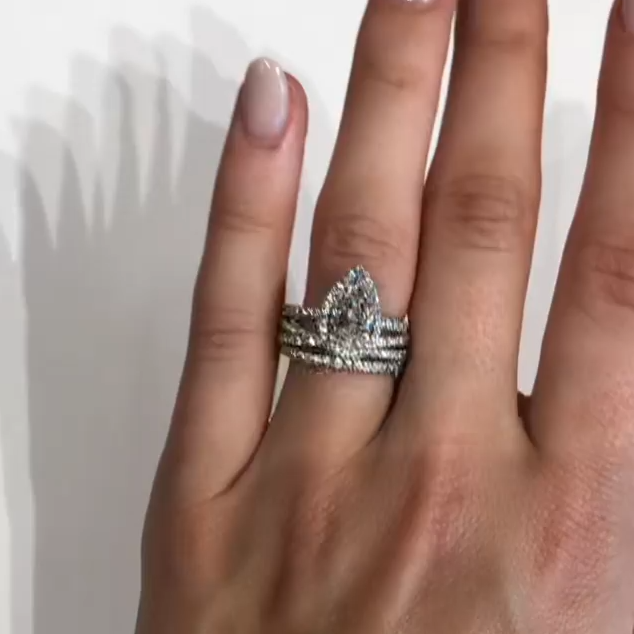 3PCS Halo Pear Cut Bridal Set Ring Sterling Silver