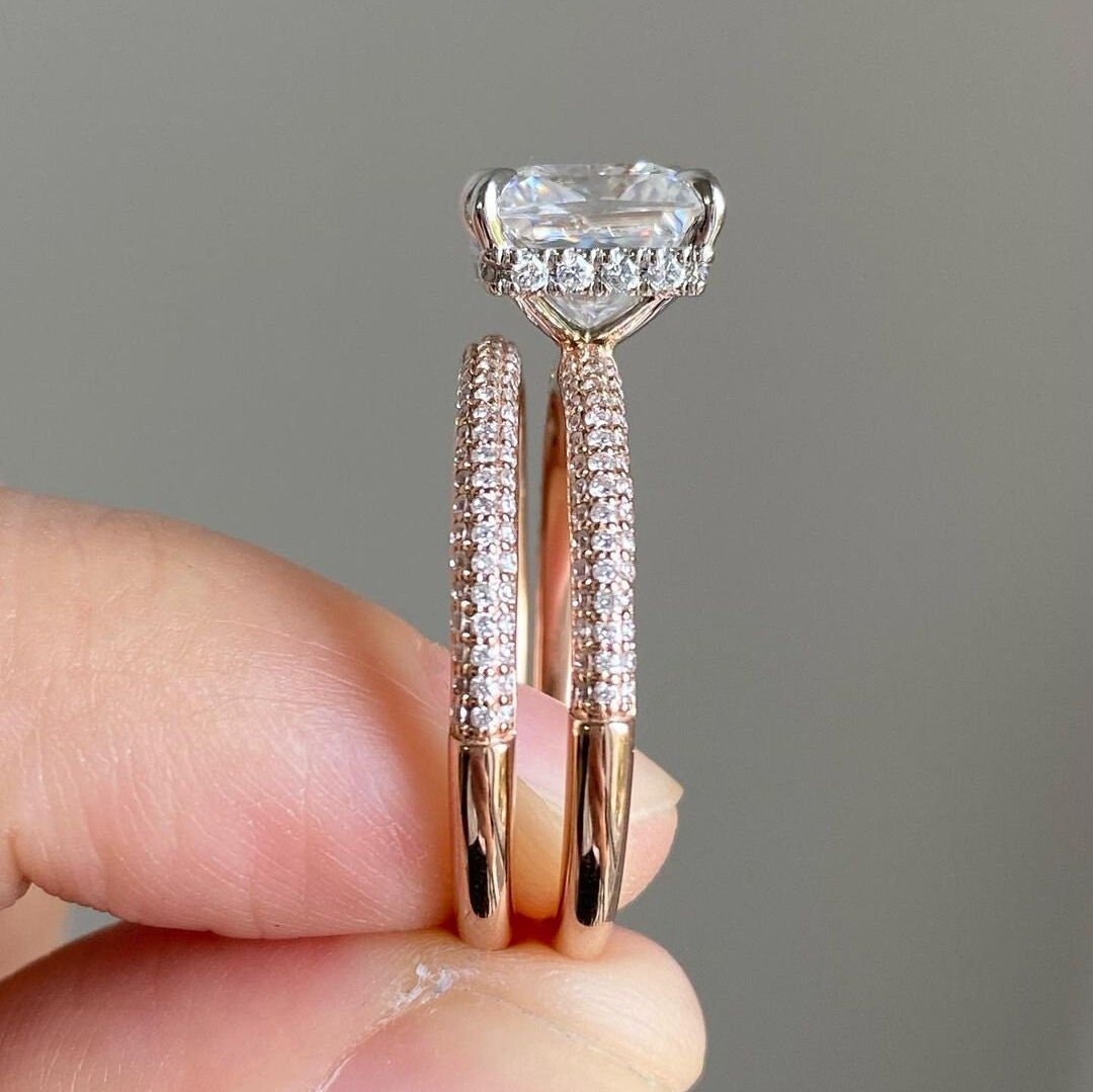 2Pcs Princess Cut Pave Bridal Ring Set in Sterling Silver