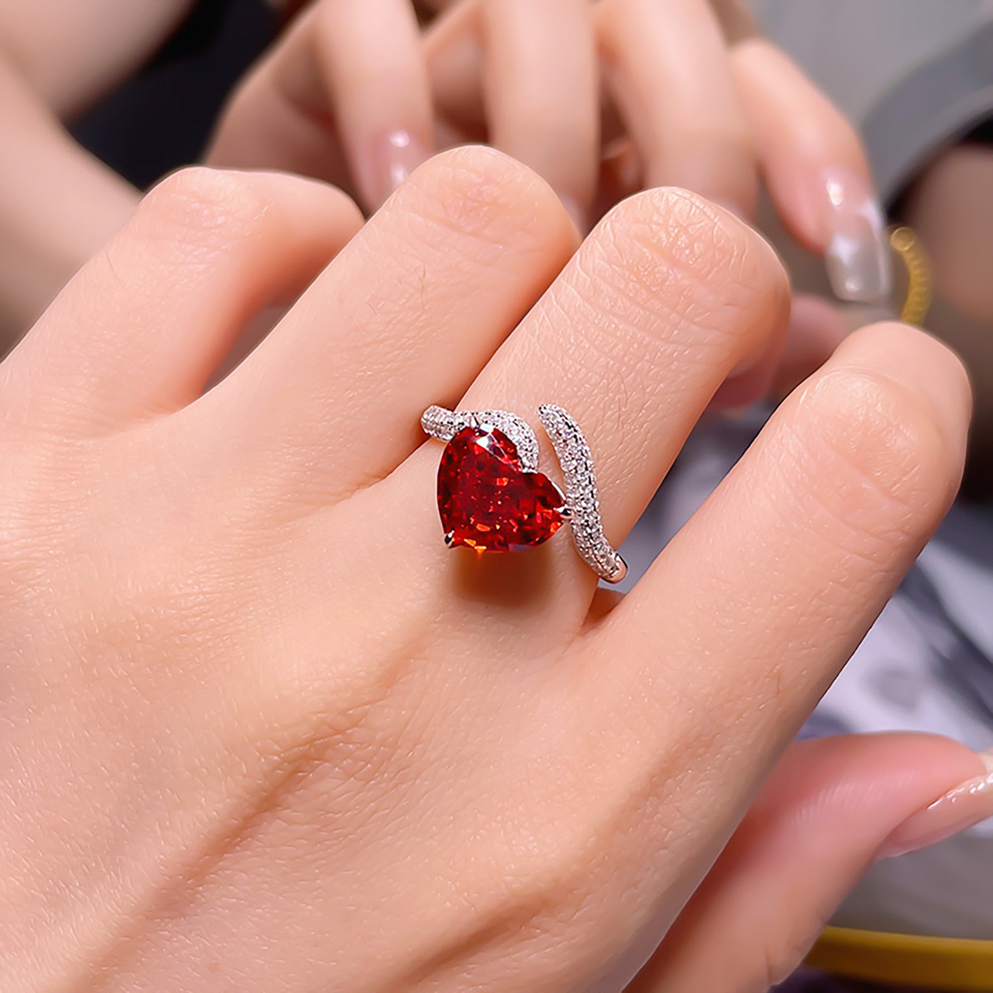 Heart Cut Red Ruby Engagement Wedding Ring in Sterling Silver