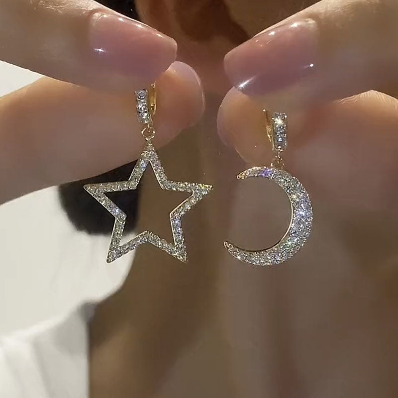 Asymmetrical Star & Moon Hoop Earrings