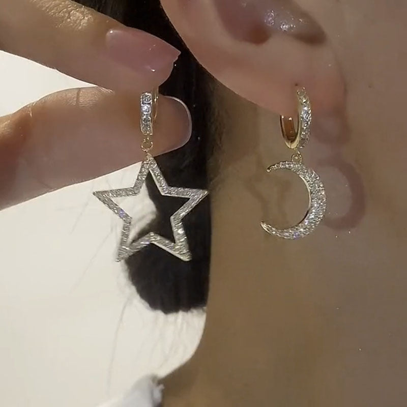 Asymmetrical Star & Moon Hoop Earrings
