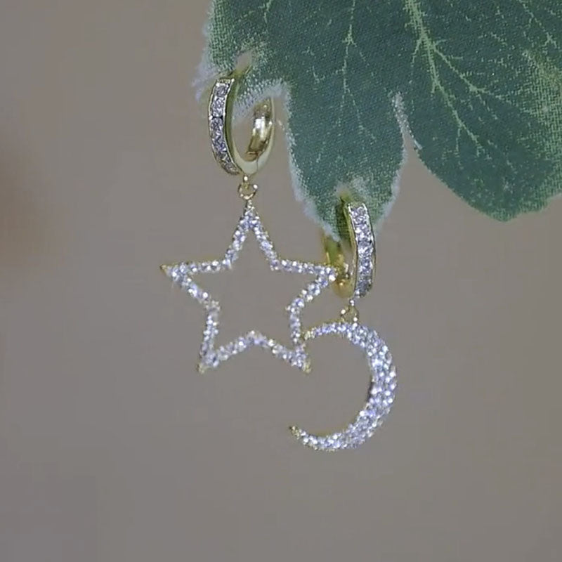 Asymmetrical Star & Moon Hoop Earrings