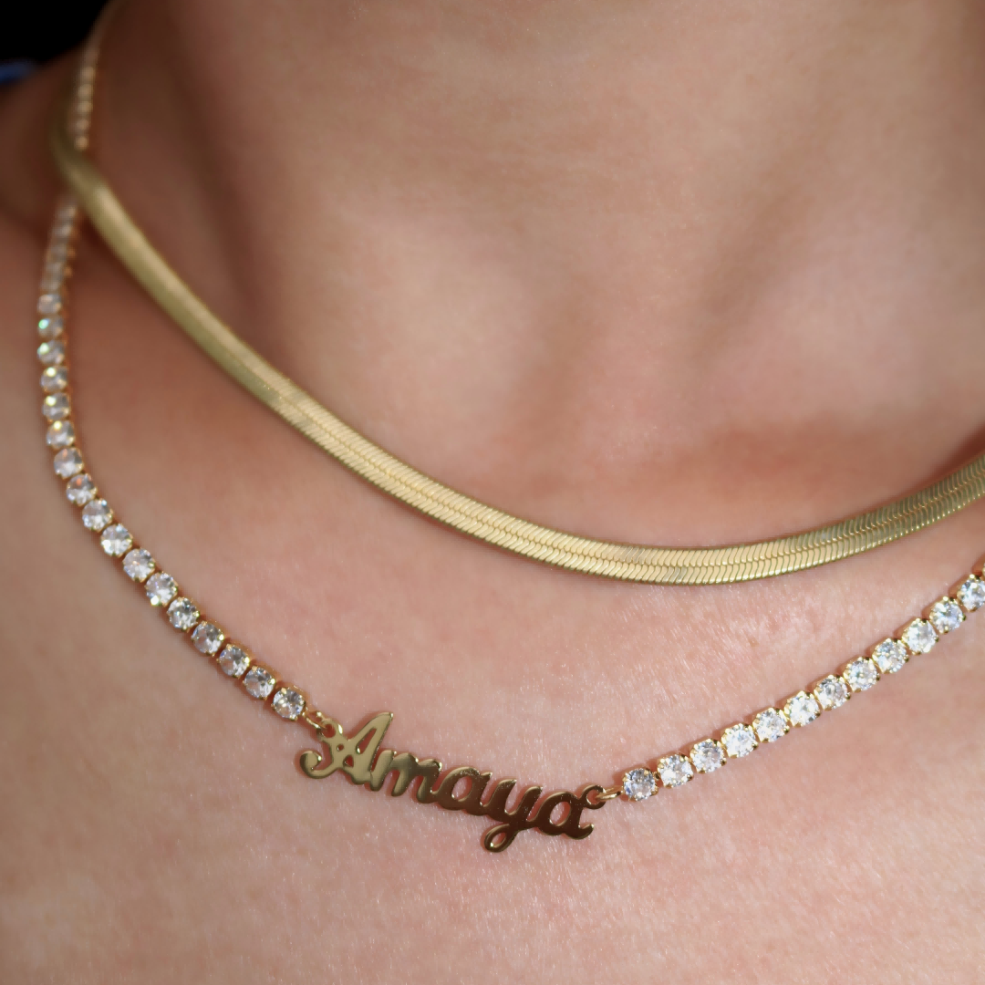 Custom Name Tennis Chain Necklace – Sterling Silver Name Pendant