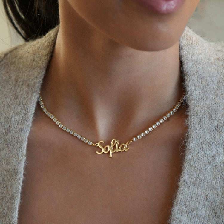 Custom Name Tennis Chain Necklace – Sterling Silver Name Pendant