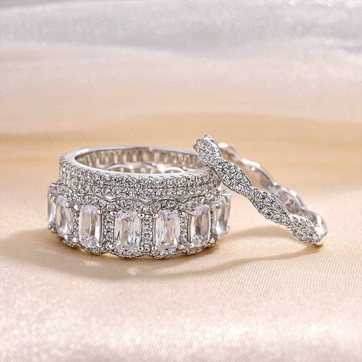 3PCS Cushion Cut Wedding Band Set Twisted Band In Sterling Silver