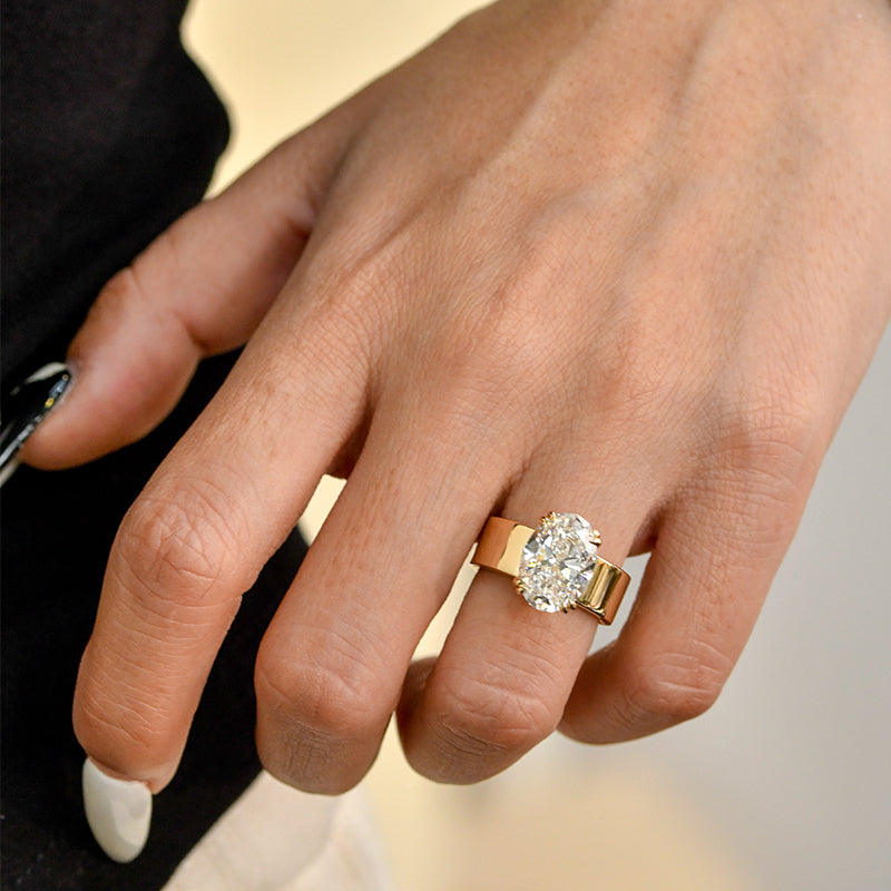 Wide Band Oval Elegant Vintage-Inspired Engagement Ring
