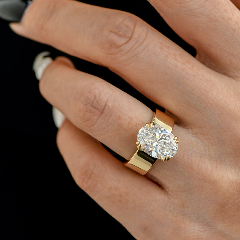 Wide Band Oval Elegant Vintage-Inspired Engagement Ring