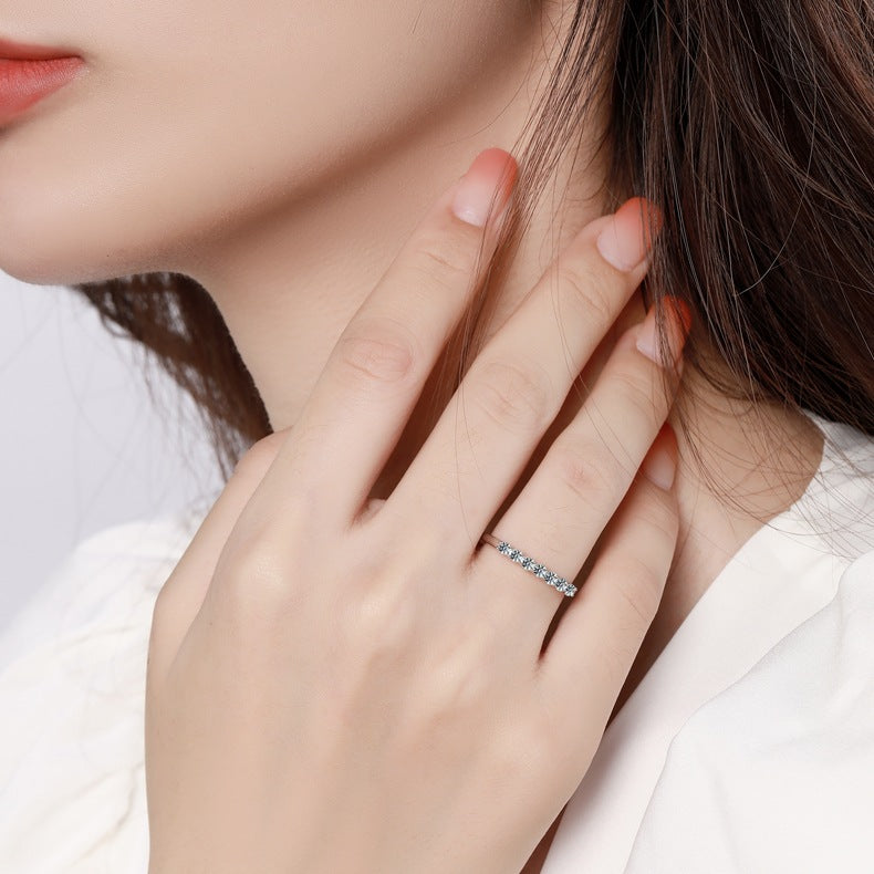 1 Carat D Color Round Cut Moissanite Sterling Silver Wedding Band