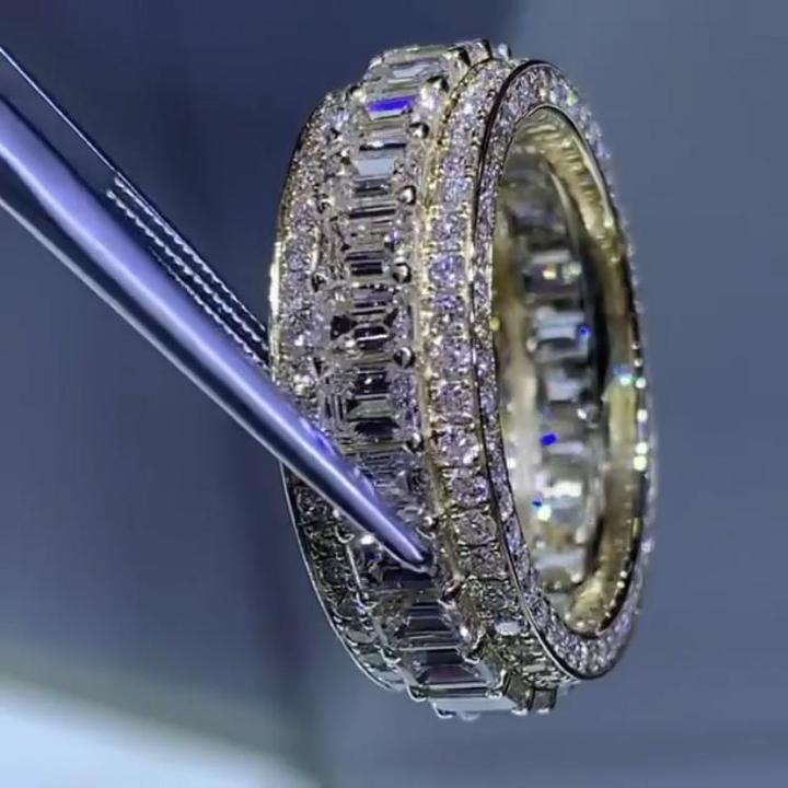 Handmade Sparkle Emerald Cut Sterling Silver Wedding Band