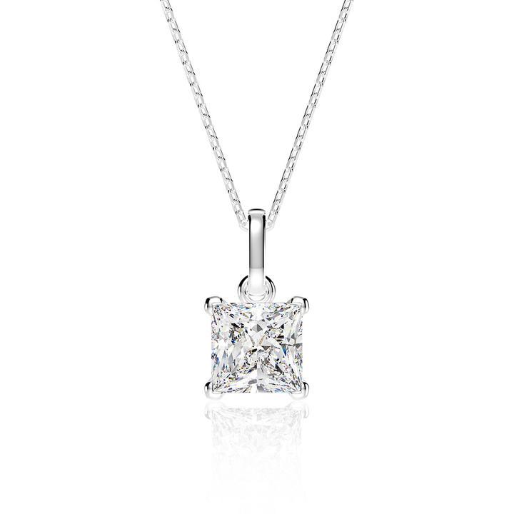Mossanite Princess Cut Sterling Silver Pendant Necklace