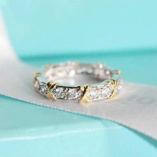 X-Shape Round Cut Sterling Silver Wedding Band