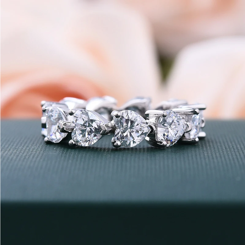 Eternity Heart Cut Wedding Band In Sterling Silver