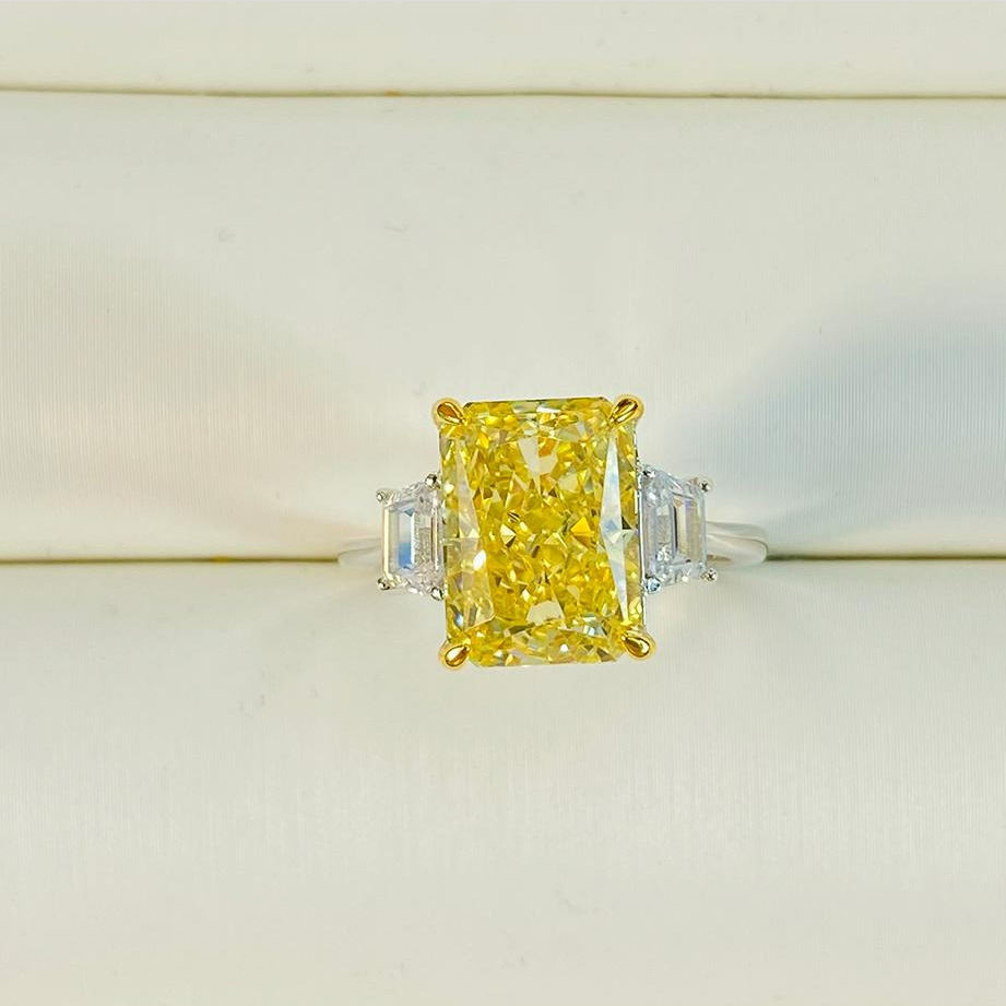 Radiant Cut Two Tone Three Stone Sterling Silver Engagement Ring