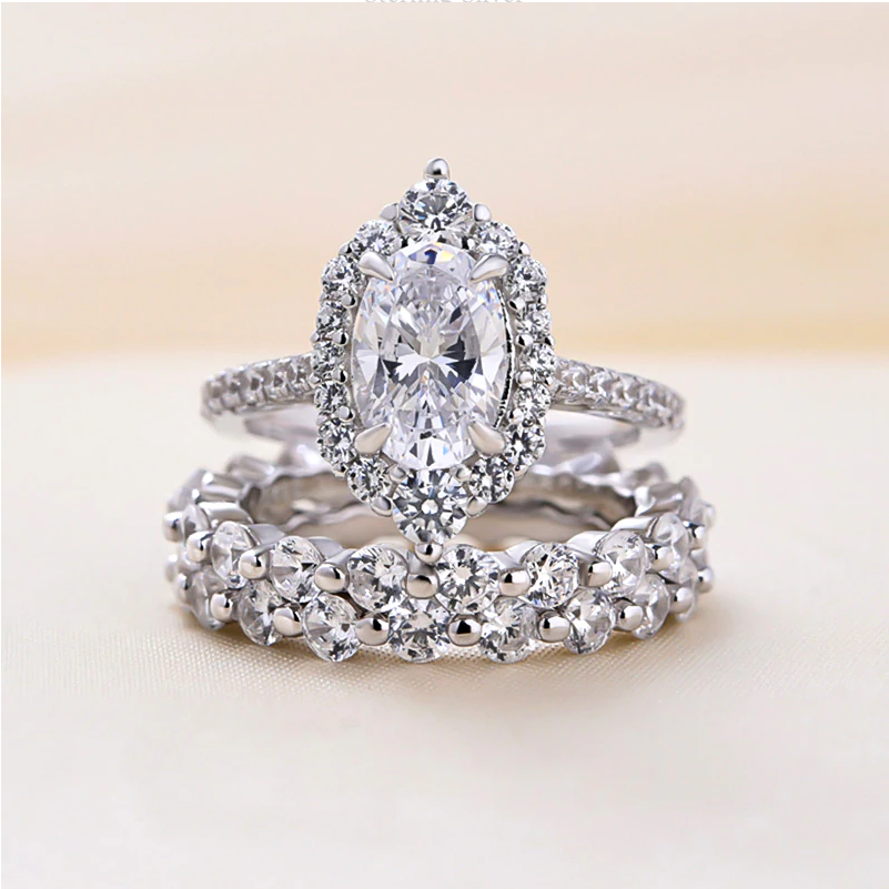 3PCS Oval Cut Sterling Silver Wedding Bridal Set in Sterling Silver