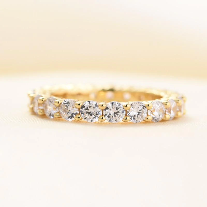 3PCS Golden Tone Round Cut Sterling Silver Wedding Bridal Set